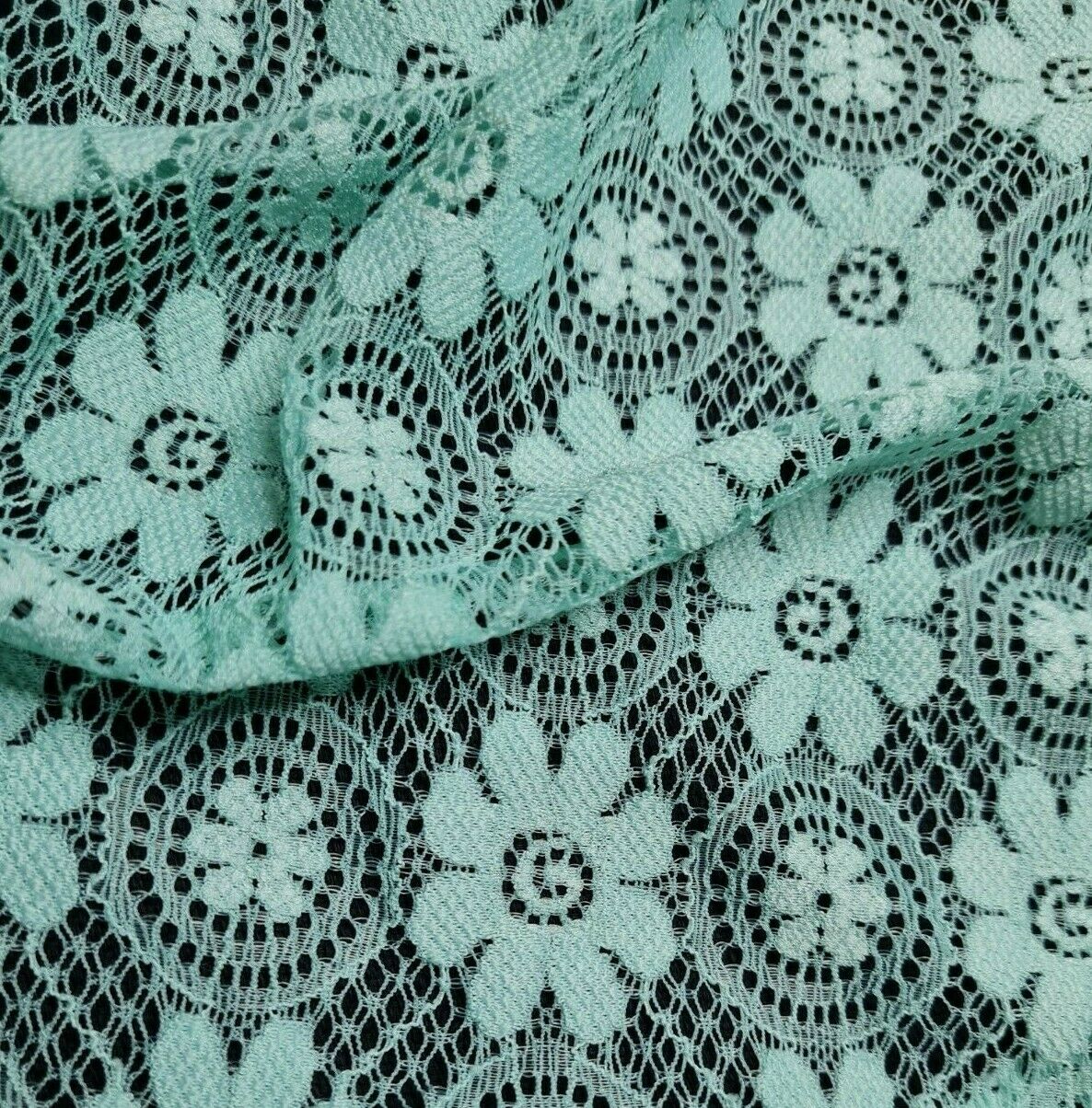 Floral Lace Fabric Light Green Colour 2-Way Stretch 55" Wide By The Metre