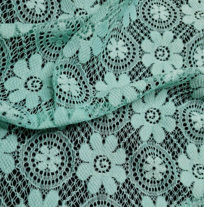 Floral Lace Fabric Light Green Colour 2-Way Stretch 55" Wide By The Metre