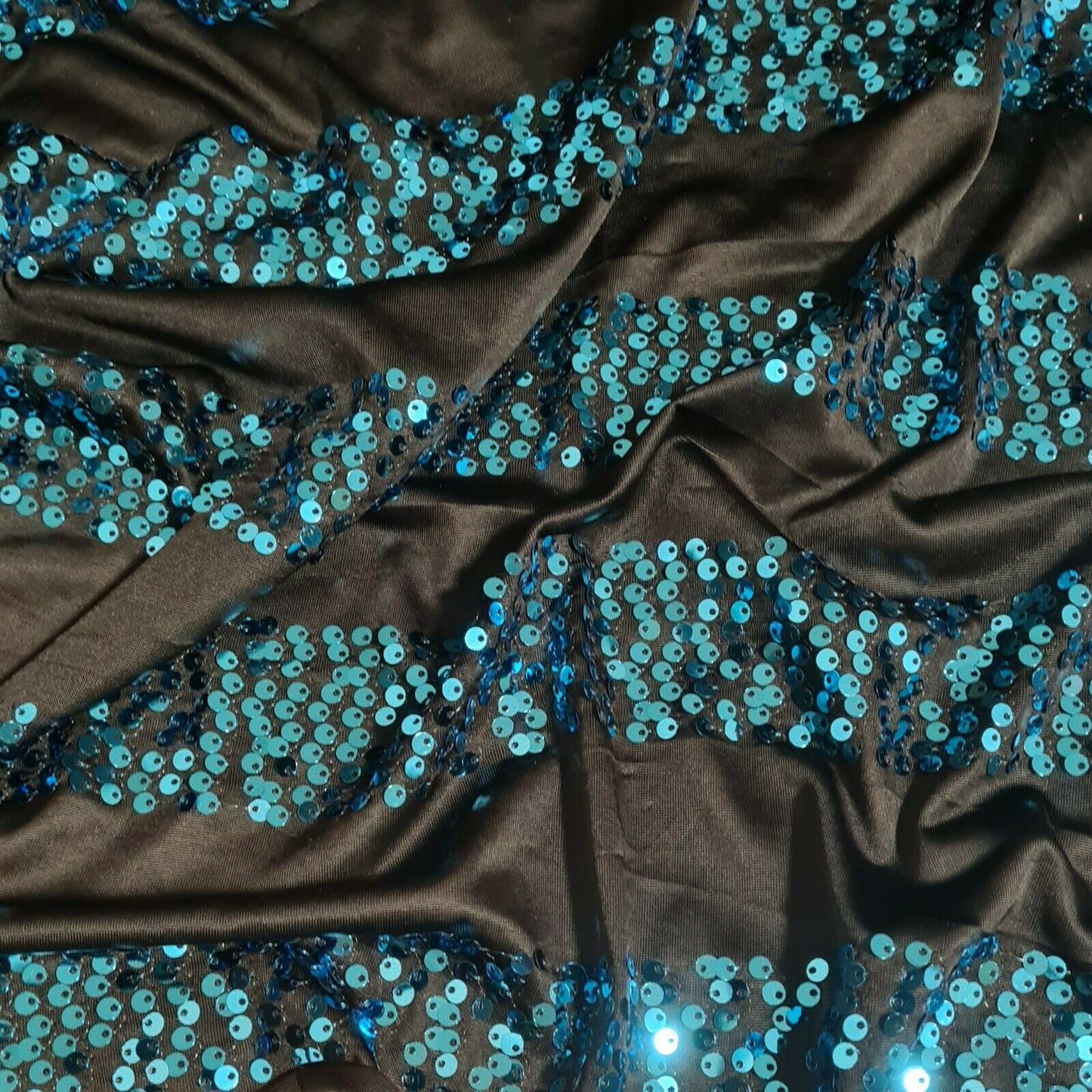 Jersey Fabric Blue Sequin Black Colour 55" Wide 2 Way Stretch