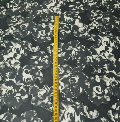 STRETCH DRESSMAKING FABRIC BLACK GREY AND ECRU PRINTED - SOLD BY THE METRE