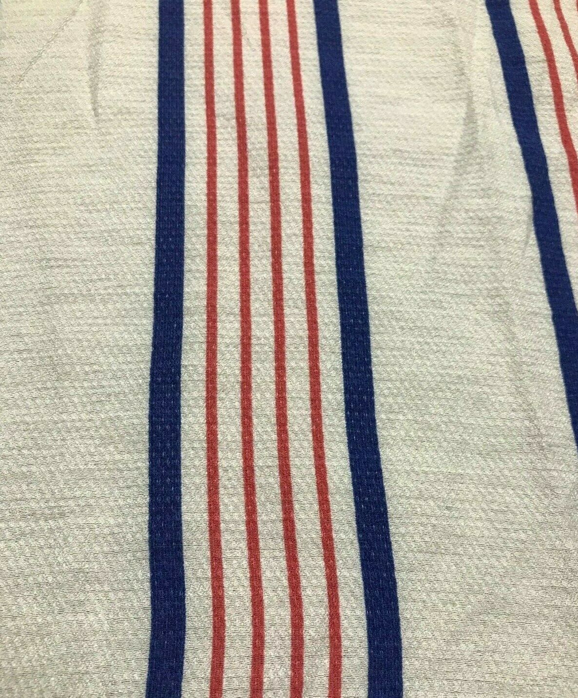 VISCOSE FABRIC RED AND BLUE STRIPED WHITE VISCOSE NAYLON -SOLD BY THE METRE