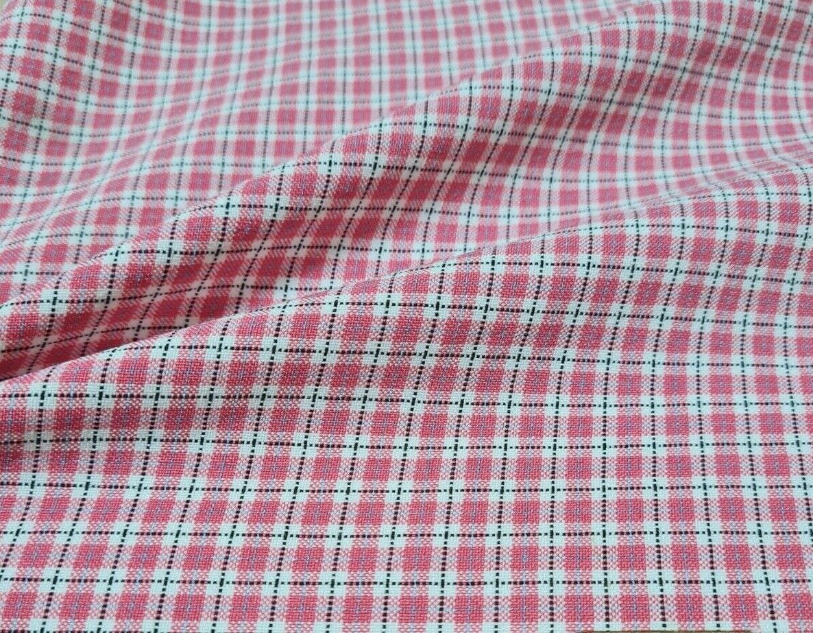 DRESSMAKING FABRIC PINK WHITE BLACK AND BLUE CHECKED - SOLD BY THE METRE