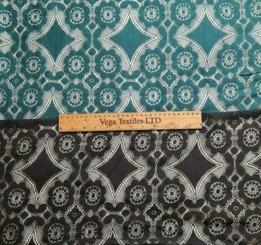 Lace Fabric Petrol Green and Black Colours Non Stretch 55"Wide Sold By Metre