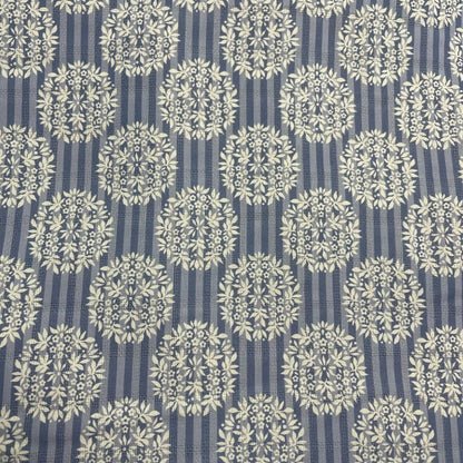 Crepe Fabric Striped and Floral Blue and Ivory 55" Wide Non-Stretch