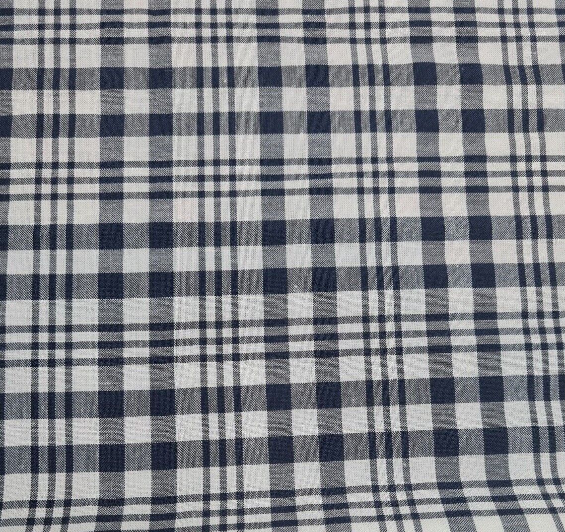 Checked Shirt Fabric Navy And White Colours 55" Wide Sold By Metre