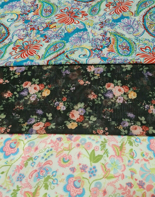 PRINTED CHIFFON FABRIC FLORAL 3 VARIATIONS - SOLD BY THE METRE