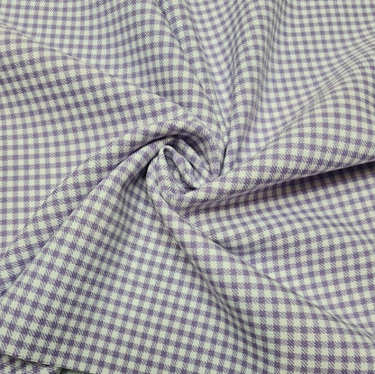 Polyviscose Fabric Mini Checked Lilac And White 55"Wide Sold By Metre