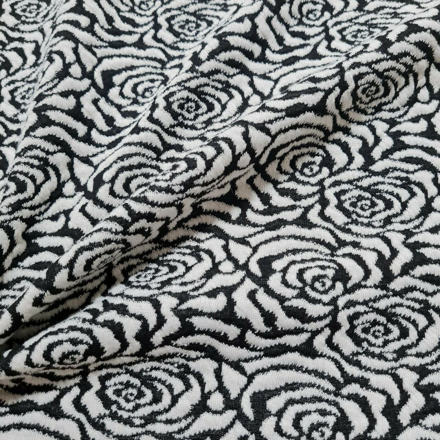 Jacquard Jersey Fabric Black And White Floral Figured 55" Wide