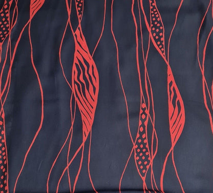 Crepe Chiffon Fabric Red And Navy Abstract Printed 55" Wide Sold By Metre