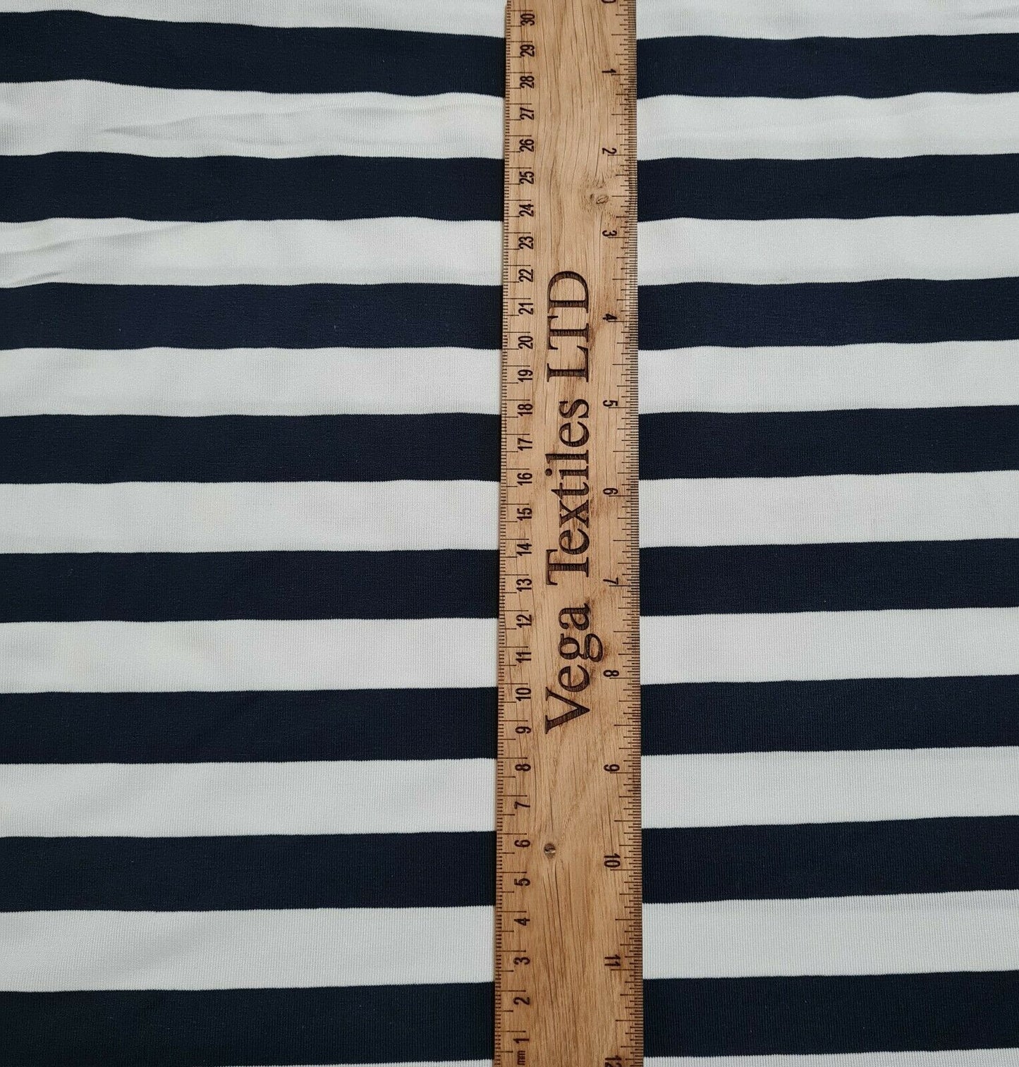 Viscose Polyester Jersey Fabric Navy And White Striped 66" Sold By The Metre A1-103