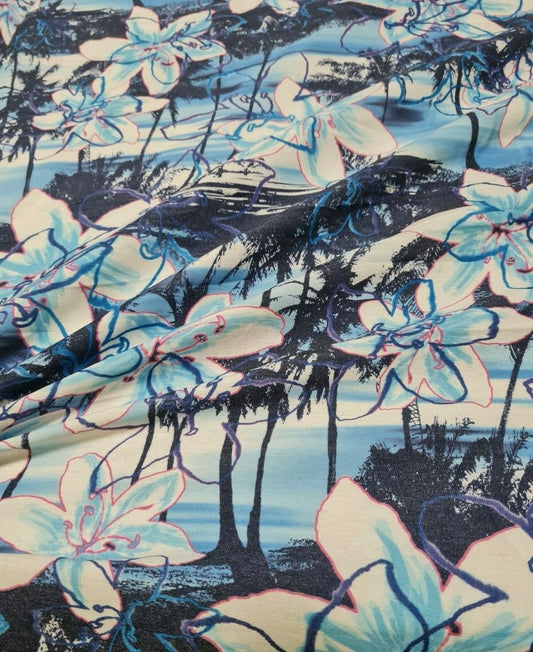 POLYCOTTON FABRIC FLORAL PRINTED - SOLD BY THE METRE
