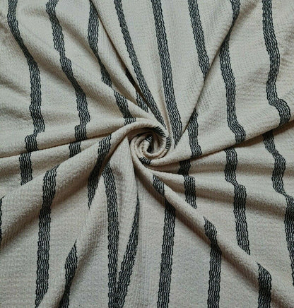 Jersey Fabric Crinkled And Small Figured Black Striped Cream Colour 2Way Stretch