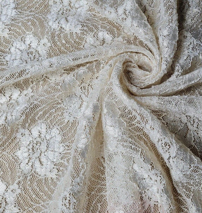 Floral Lace Fabric Cream Colour 4 Way Stretch 55" Wide Sold By Metre