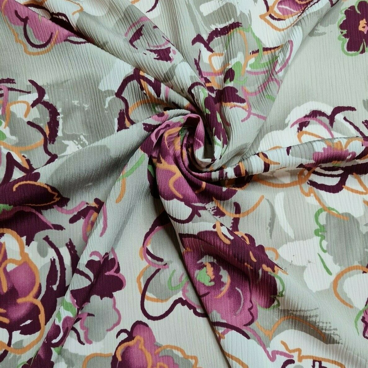 Crinkled Crepe Fabric Floral Printed 55" Wide Sold By Metre