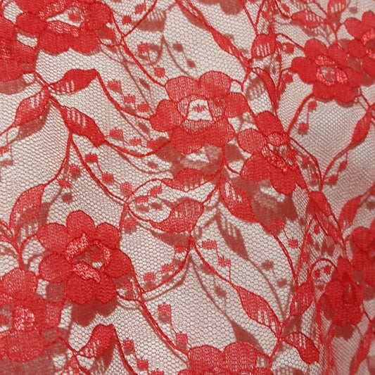 LACE TULLE FABRIC RED -140 CM WIDE -SOLD BY THE METER