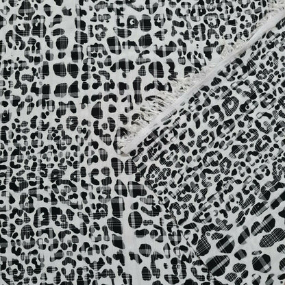 Viscose Polyester Fabric Black And White Cheetah Printed Checked 55" Wide
