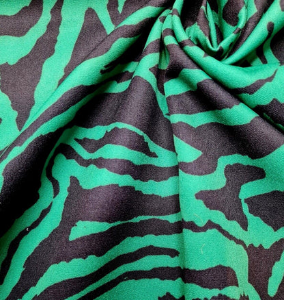 Dressmaking Fabric Green And Black Printed 55" Sold By Metre