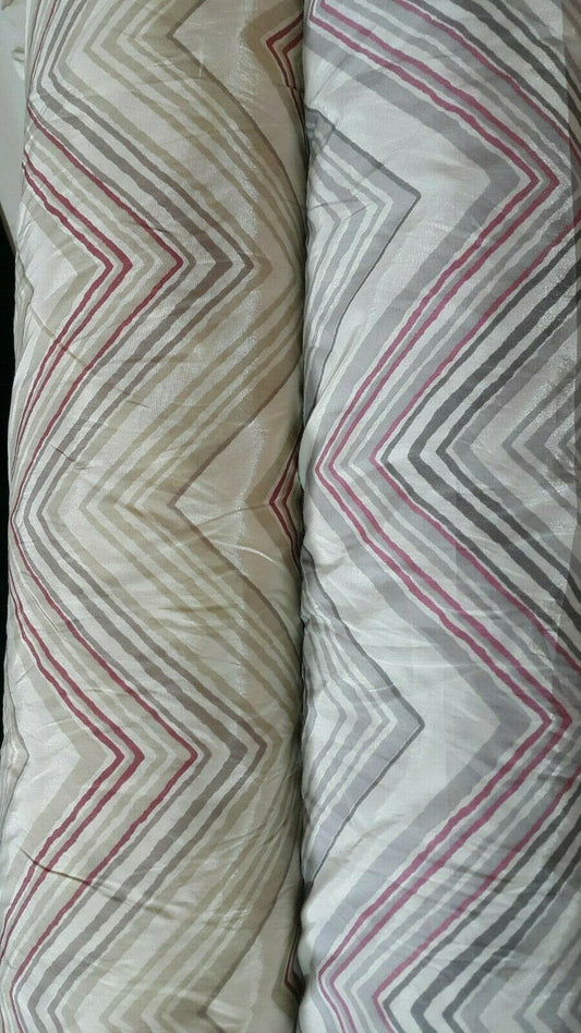 POLY/COTTON FABRIC ZIG ZAG PRINTED-BEGIE AND GREY COLOUR-SOLD BY THE METER