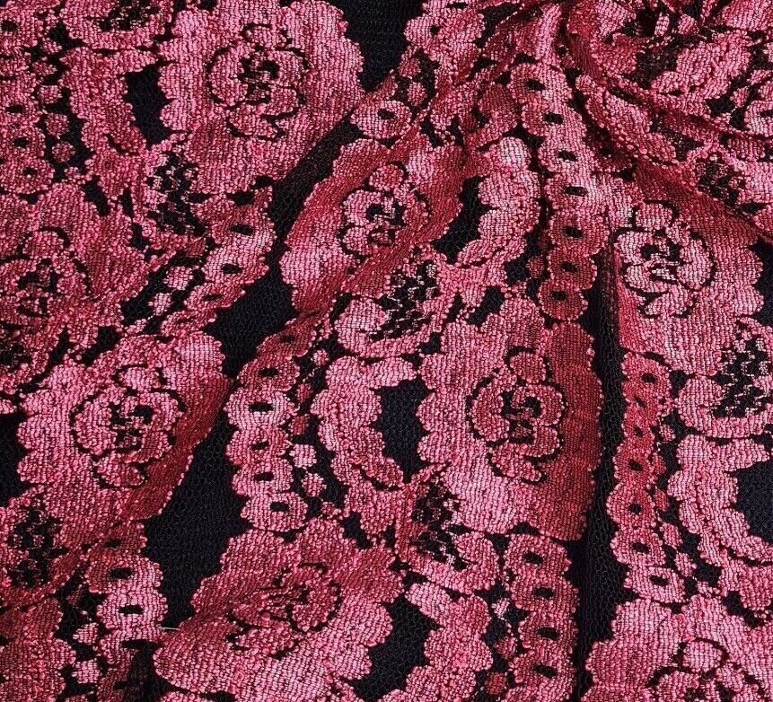 Floral Lace Fabric Fuchsia And Black Black Colours 2 Way Stretch 55" Wide