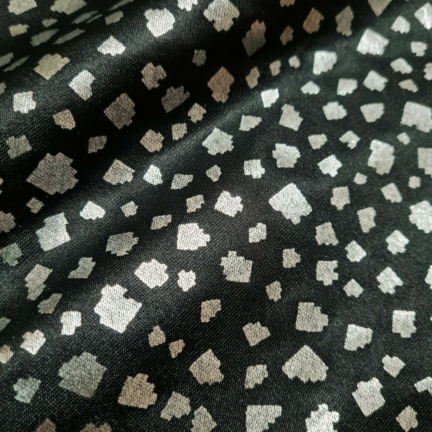Satin Fabric Silver Spots Printed Black Colour 55" Wide Sold By The Metre