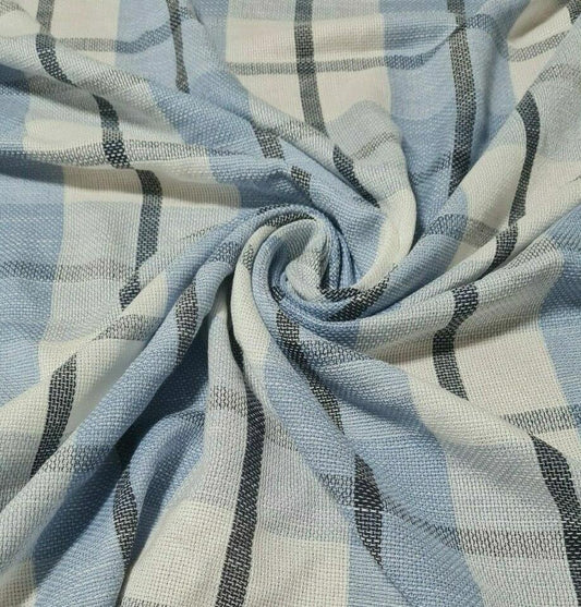 CHECKED VISCOSE FABRIC BLUE WHITE BLACK COLOURS-SOLD BY THE METRE