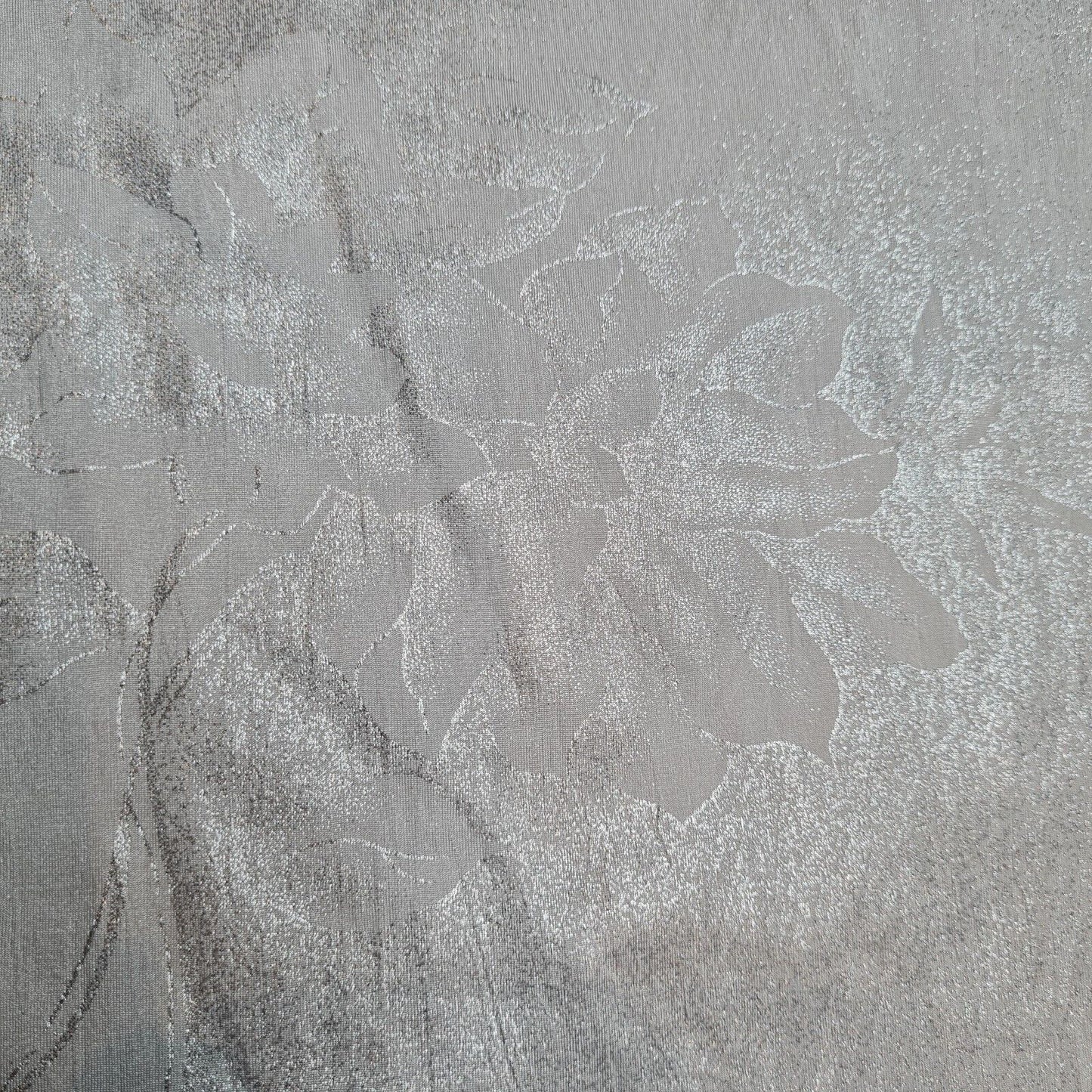 Light Grey Jersey Fabric Silver Floral Print Crinckled Effect 4 Way Stretch 43"