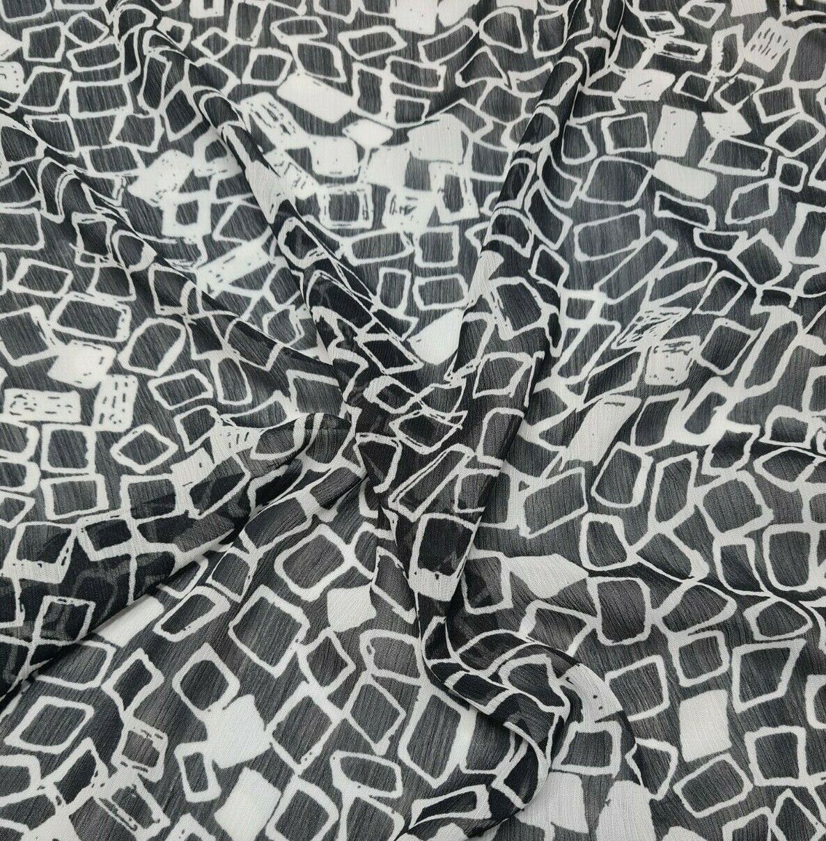 Crinckled Chiffon Fabric Black And White printed 55" Wide Sold By Metre