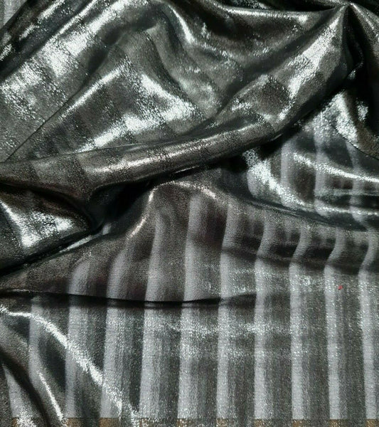 CHIFFON FABRIC SILVER AND STRIPED BLACK - SOLD BY THE METRE