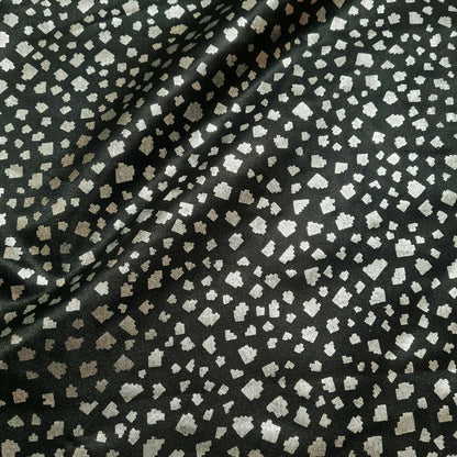 Satin Fabric Silver Spots Printed Black Colour 55" Wide Sold By The Metre