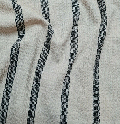 Jersey Fabric Crinkled And Small Figured Black Striped Cream Colour 2Way Stretch