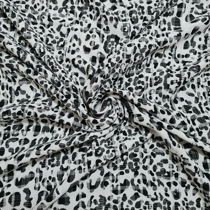 Viscose Polyester Fabric Black And White Cheetah Printed Checked 55" Wide