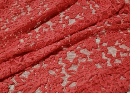 STRETCH LACE FABRIC MELON COLOUR FLORAL-SOLD BY THE METRE