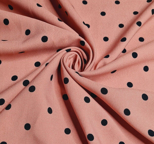 Crepe Fabric Black Spotted Old Rose Colour 55'' Wide By The Metre