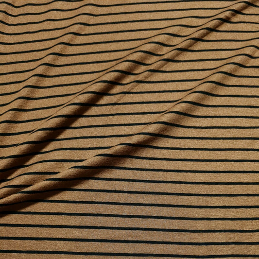 Viscose Jersey Fabric Black Striped Tobacco Colour 55" Wide 4 Way Stretch