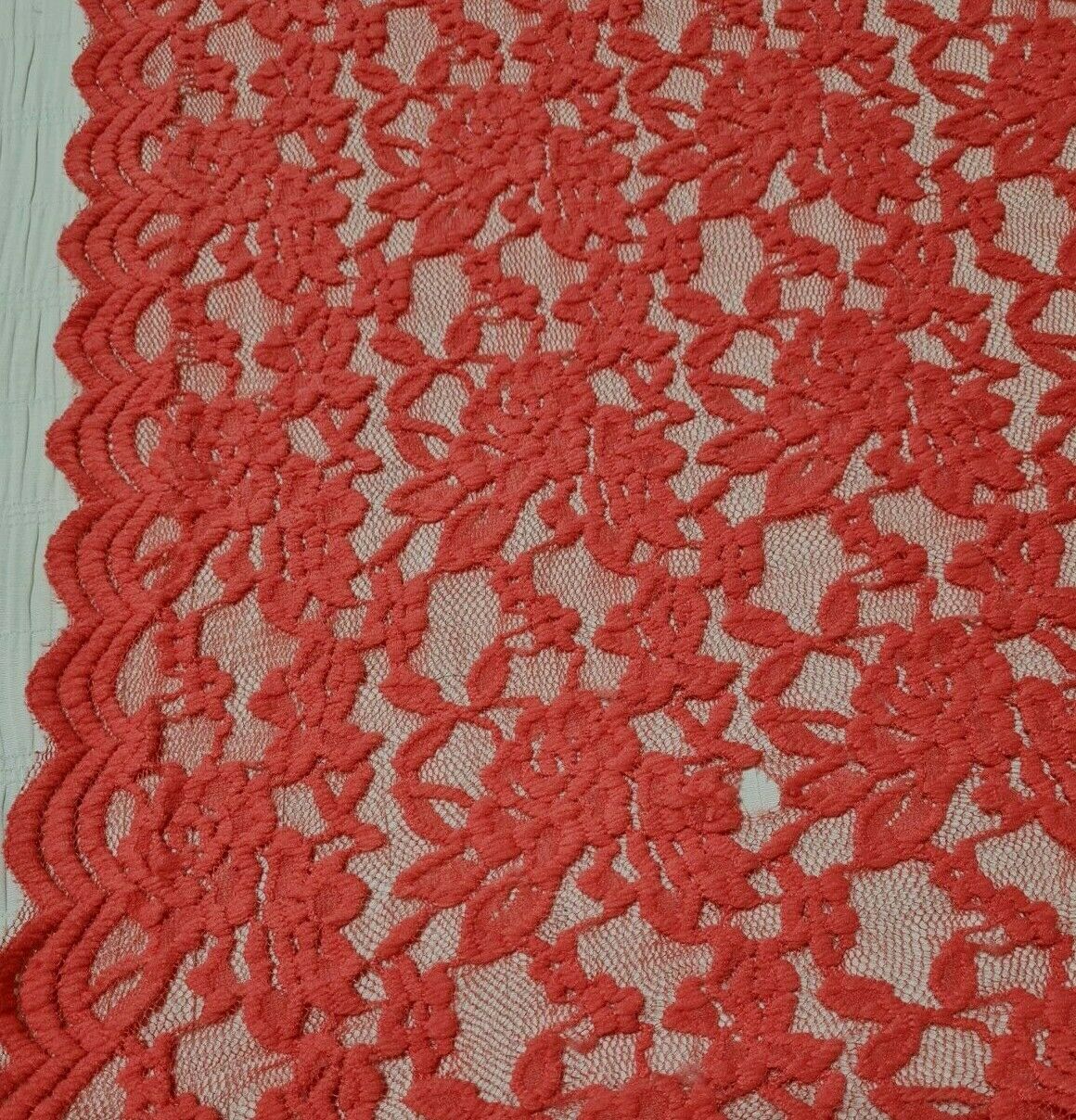 STRETCH LACE FABRIC MELON COLOUR FLORAL-SOLD BY THE METRE