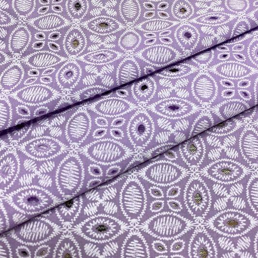 Cotton Fabric Perforared And Printed Lilac Colour 55'' WIde Sold By The Metre