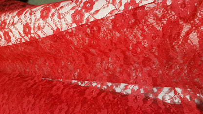 LACE TULLE FABRIC RED -140 CM WIDE -SOLD BY THE METER