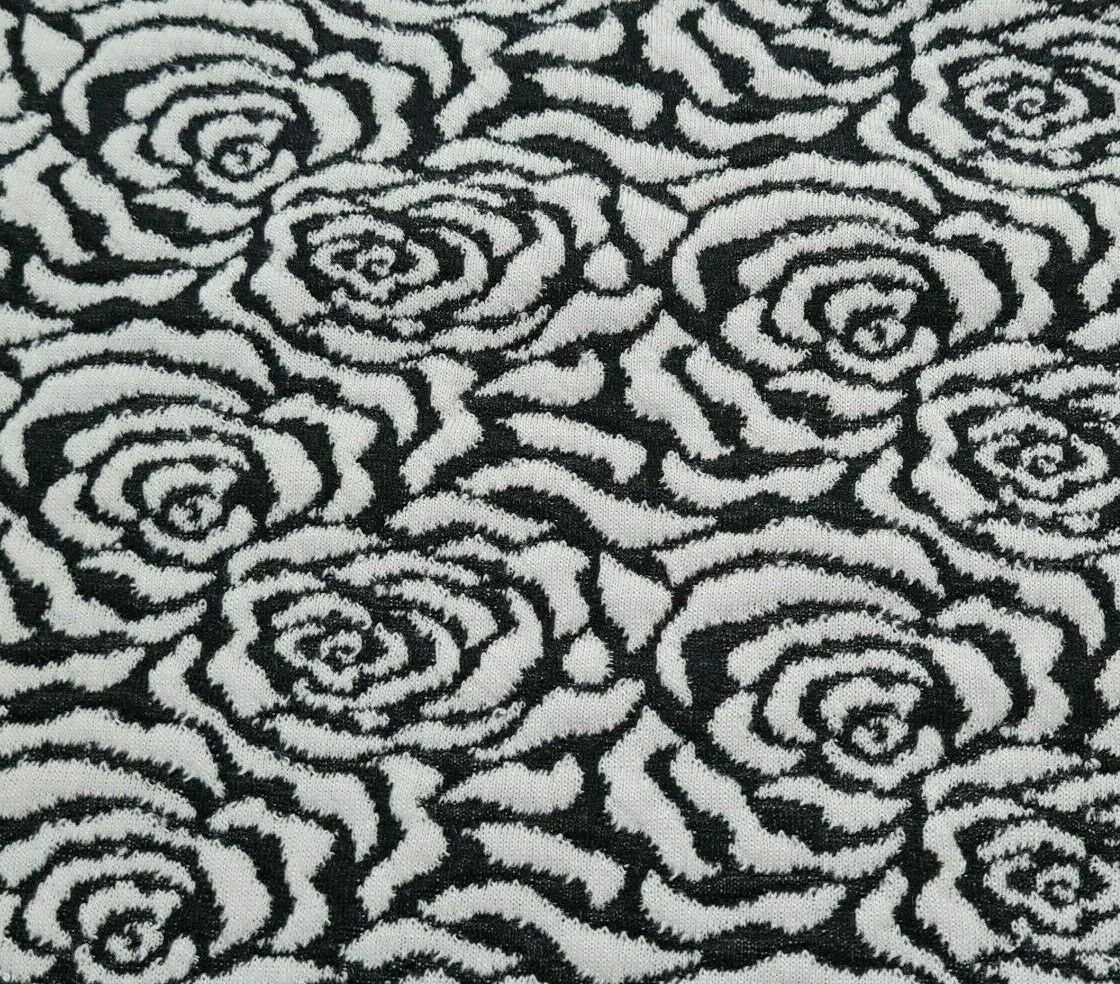 Jacquard Jersey Fabric Black And White Floral Figured 55" Wide