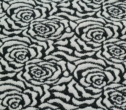 Jacquard Jersey Fabric Black And White Floral Figured 55" Wide