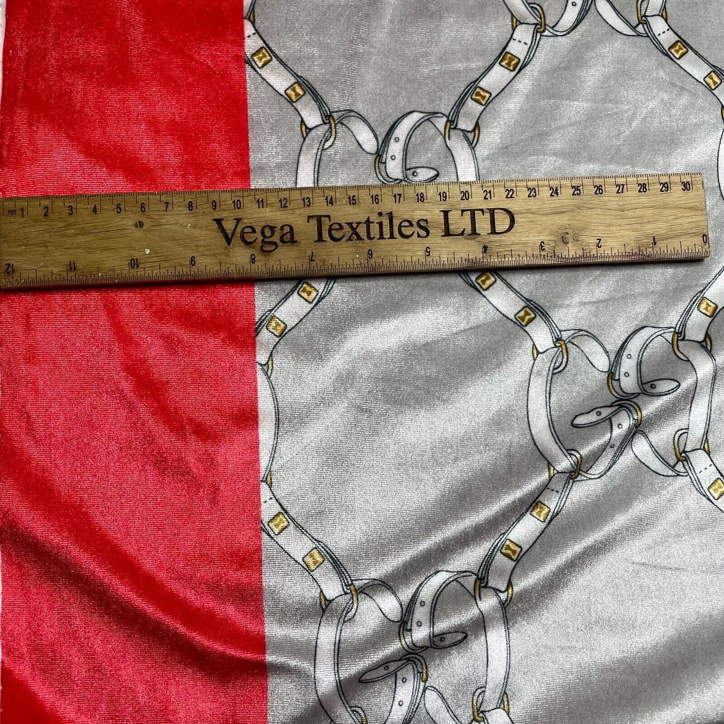 Plush Velvet Jersey Fabric Belt And Rope Printed Border 2 Way Stretch 55" Wide