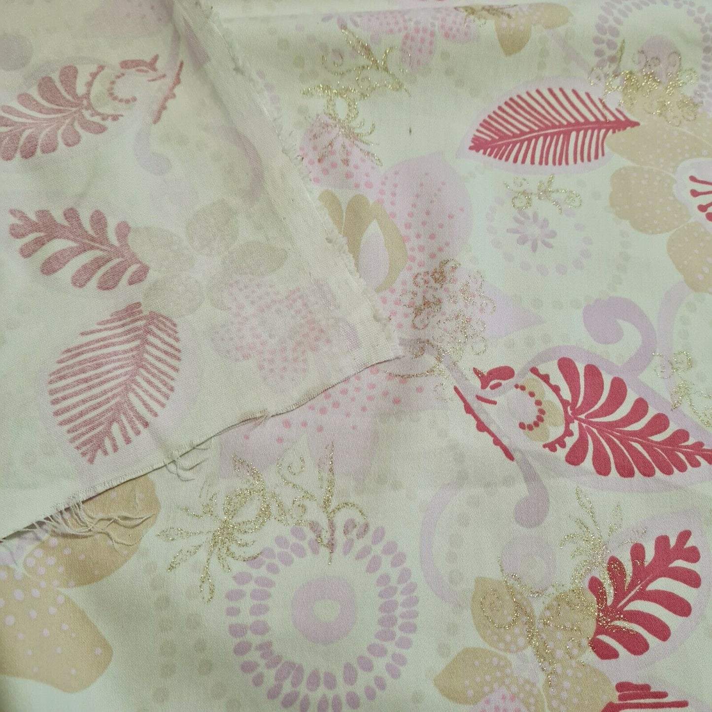 Cotton Polyamide Sateen Fabric Gold Silvery Floral Printed Sold By The Metre