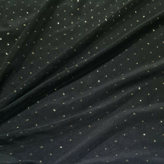 Stretch Tulle Mesh Fabric Gold Silvery Spotted Black Material Sold By The Metre