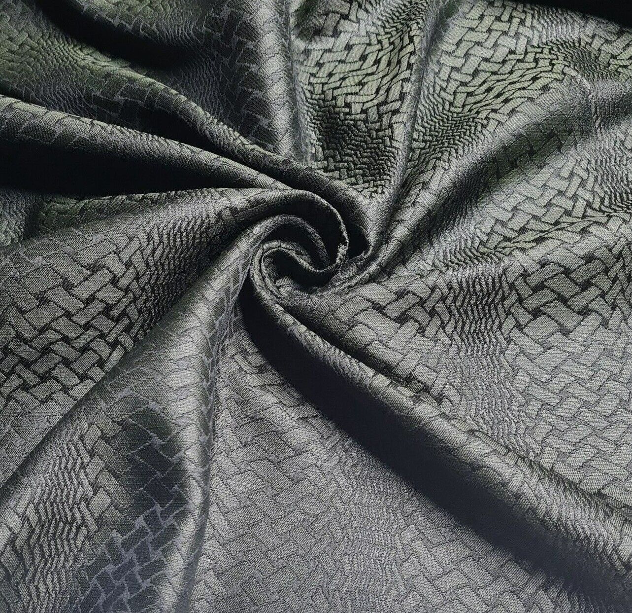 Jacquard Fabric Black And Dark Green Abstract Pattern 55'' Wide By The Metre