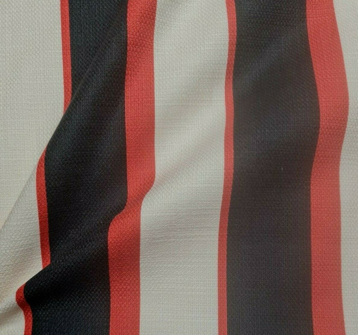 Linen Look Cotton Fabric Black Ivory Red Striped 55" Wide