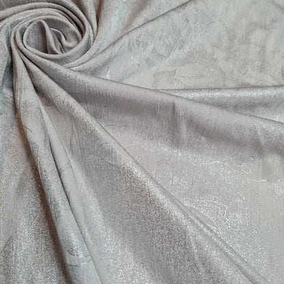 Light Grey Jersey Fabric Silver Floral Print Crinckled Effect 4 Way Stretch 43"