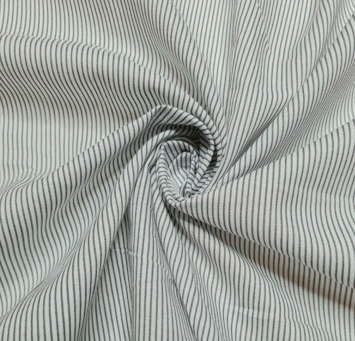 Cotton Voile Fabric Grey Striped White Colour 55" Wide