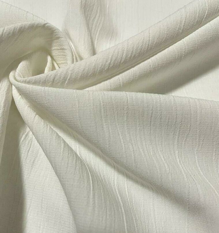 Viscose Polyester Fabric Off White Crinkle Effect 55" Sold By Metre