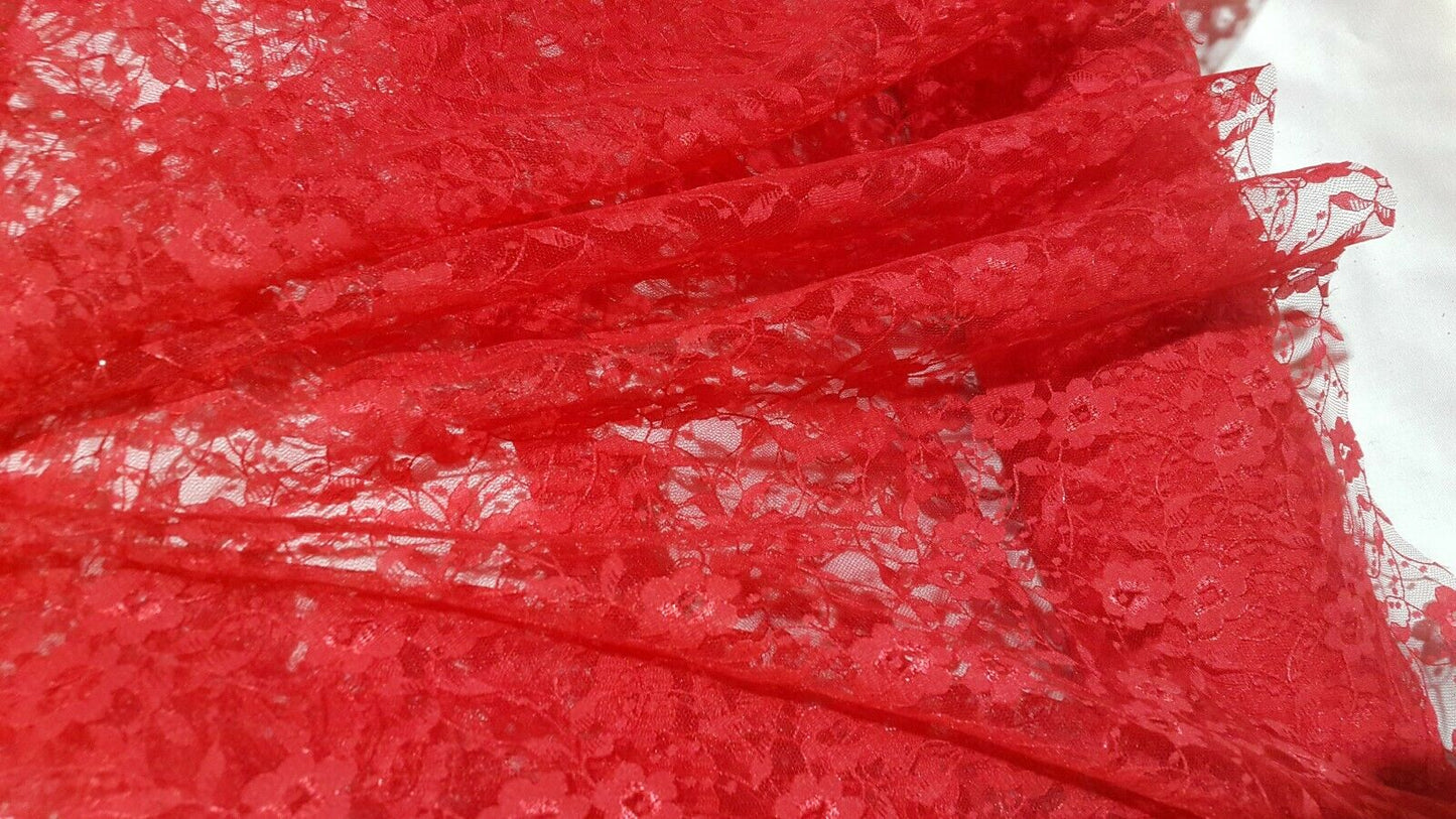 LACE TULLE FABRIC RED -140 CM WIDE -SOLD BY THE METER