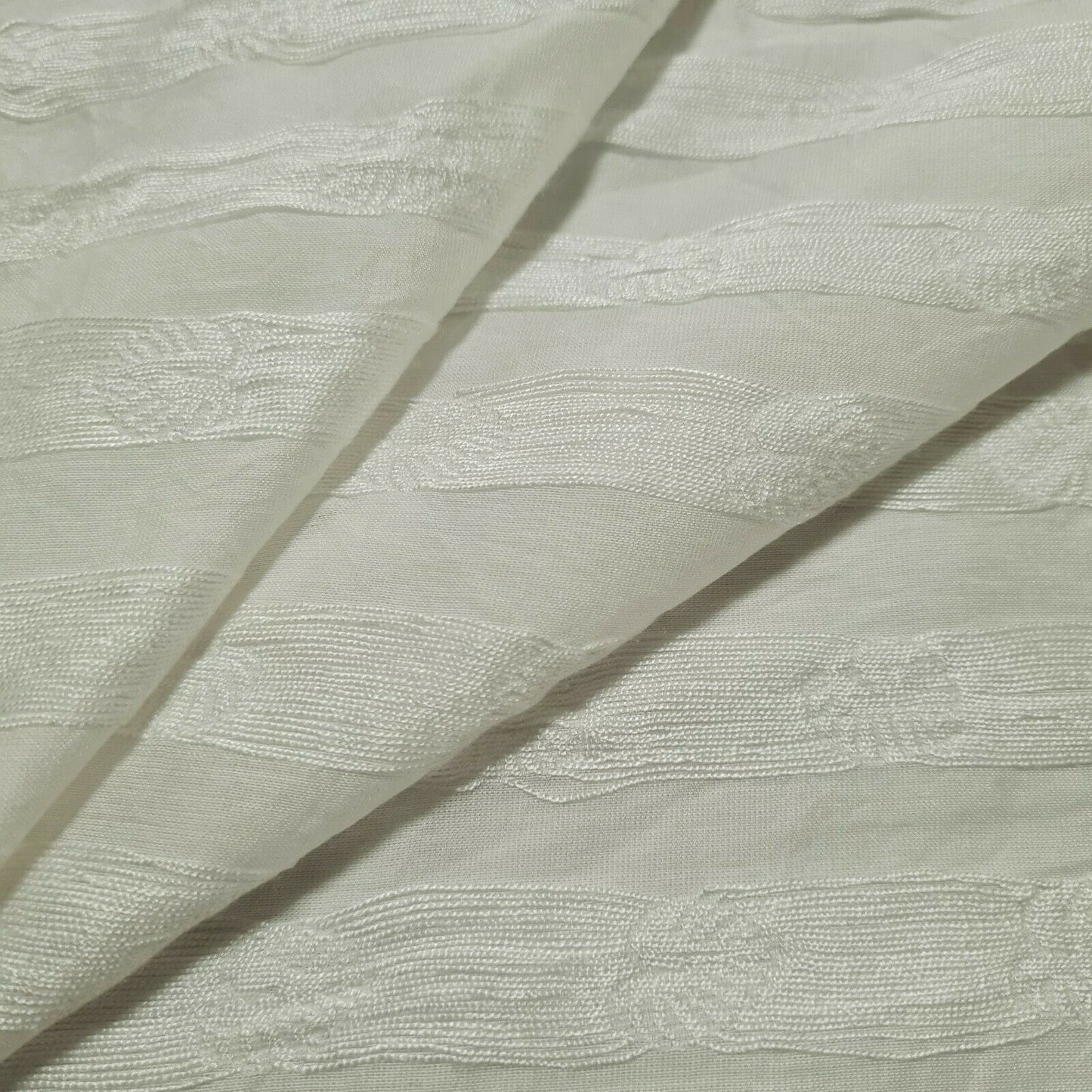 Viscose Fabric Stripe Thread Embroidered Ivory Colour 55" Wide Sold By The Metre