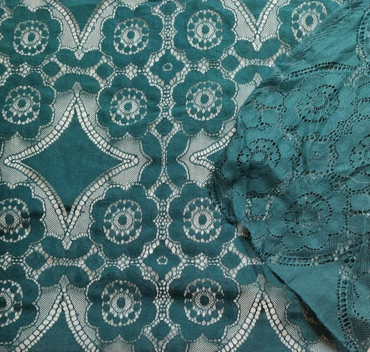 Lace Fabric Petrol Green and Black Colours Non Stretch 55"Wide Sold By Metre